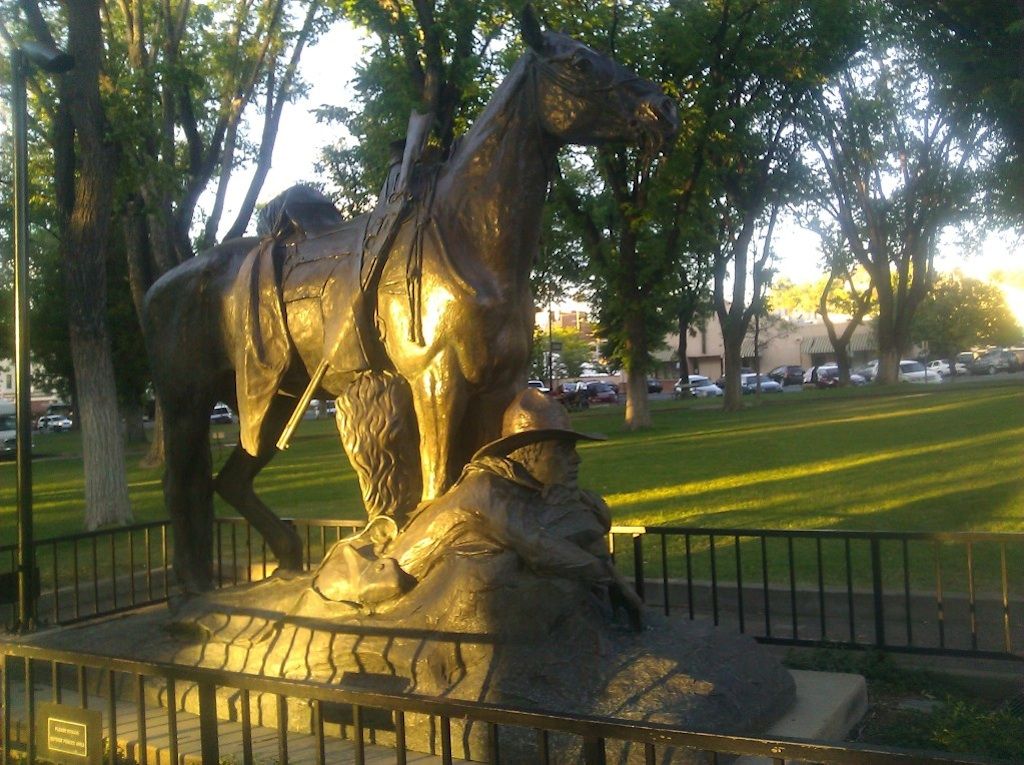 A bronze statue of a cowboy and his horse in the Courthouse Plaza of downtown Prescott, home of the Bob Stump VA Medical Center