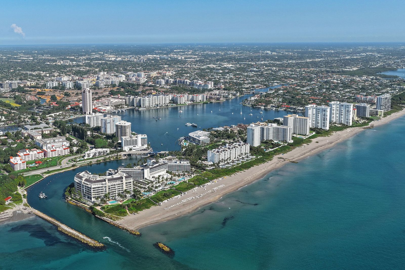 Aerial view of Boca Raton, the inlet and the beachfront