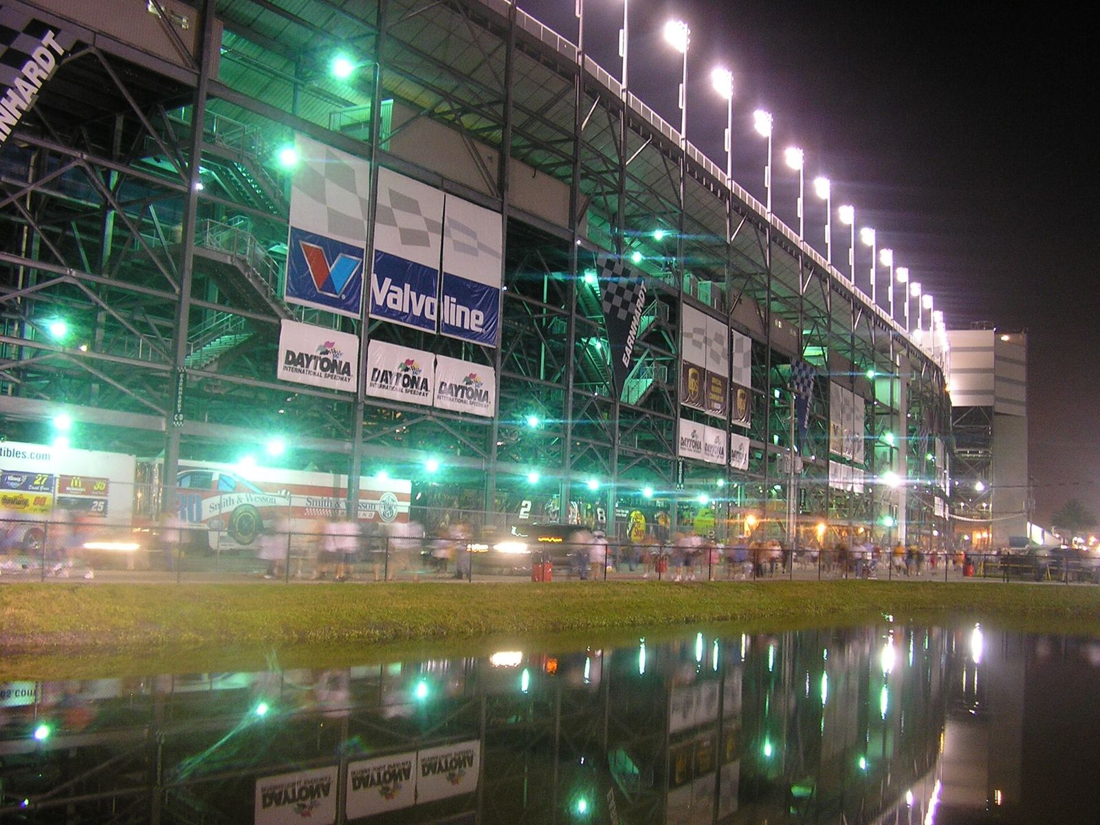 Daytona International Speedway lit up at night