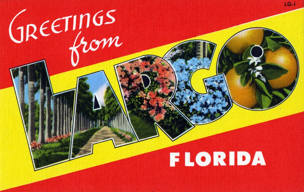 A vintage large-letter postcard reading Greetings from Largo, Florida