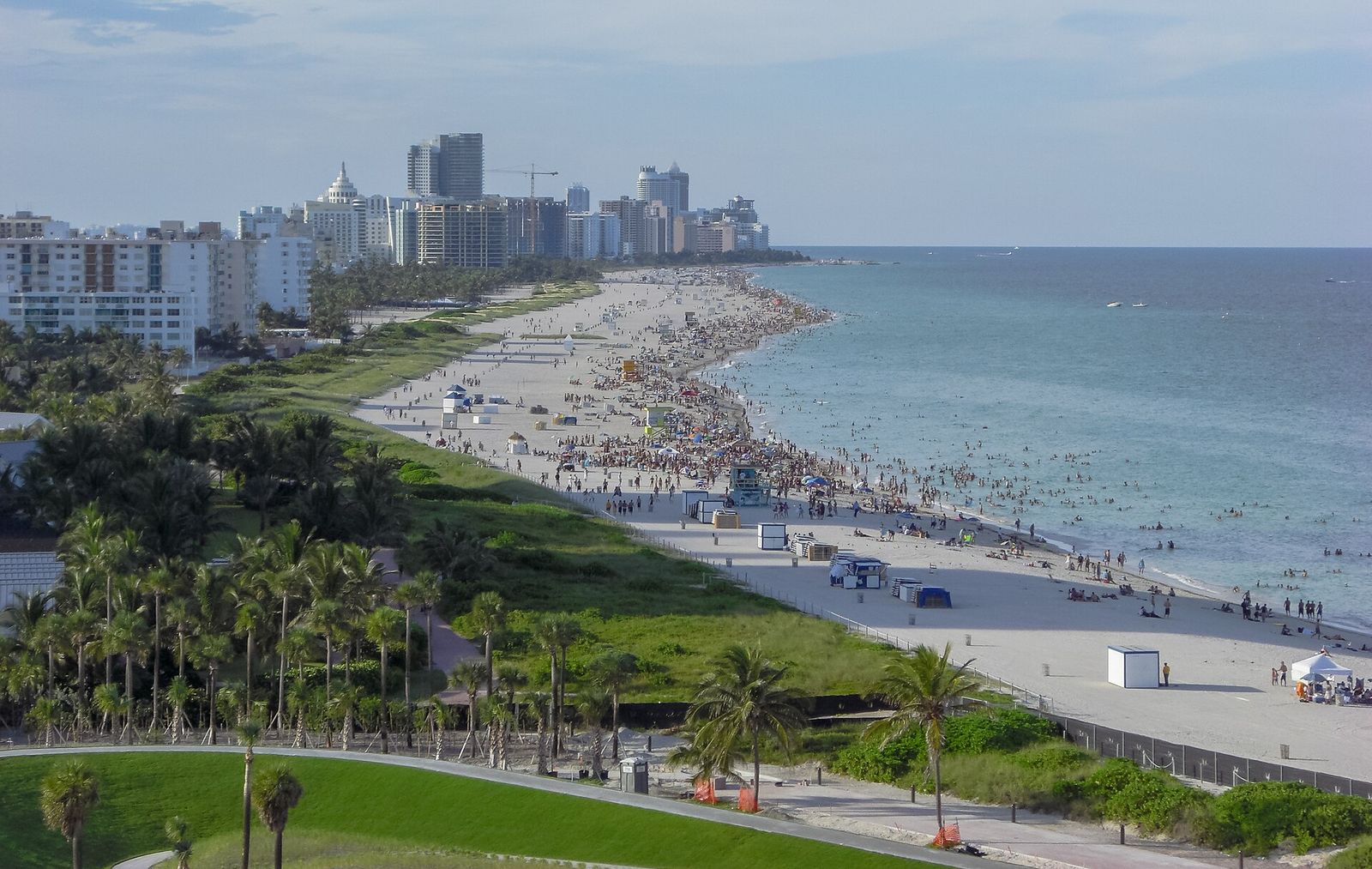 Aerial view of the beach and Lummus Park along South Beach