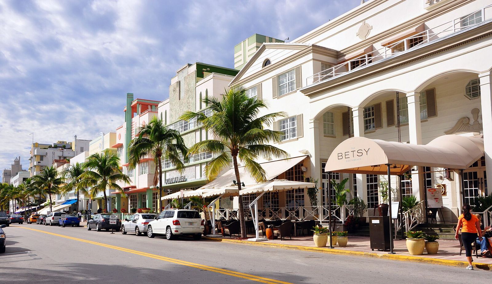 Art Deco buildings along Ocean Drive in daylight