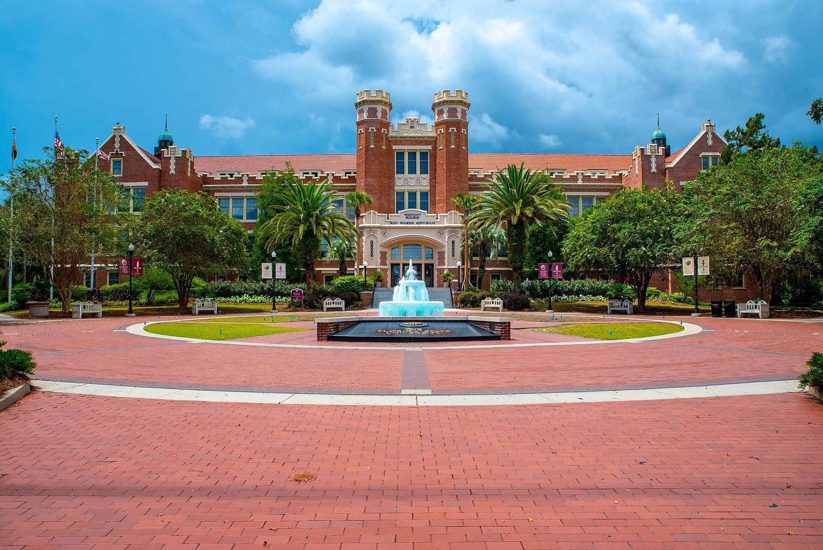 The Westcott Building and its fountain on the Florida State University campus in Tallahassee