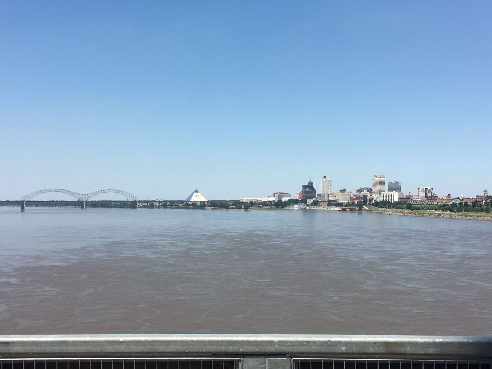 The Mississippi River with the Memphis skyline in the distance