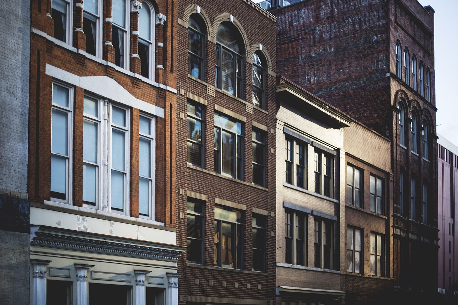 Old brick commercial buildings in downtown Nashville