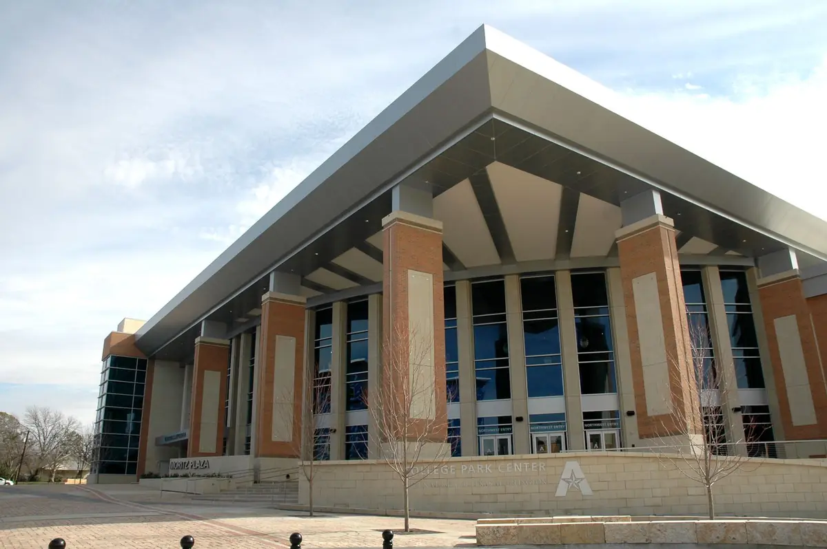 The northwest side of College Park Center, the arena on the University of Texas at Arlington campus