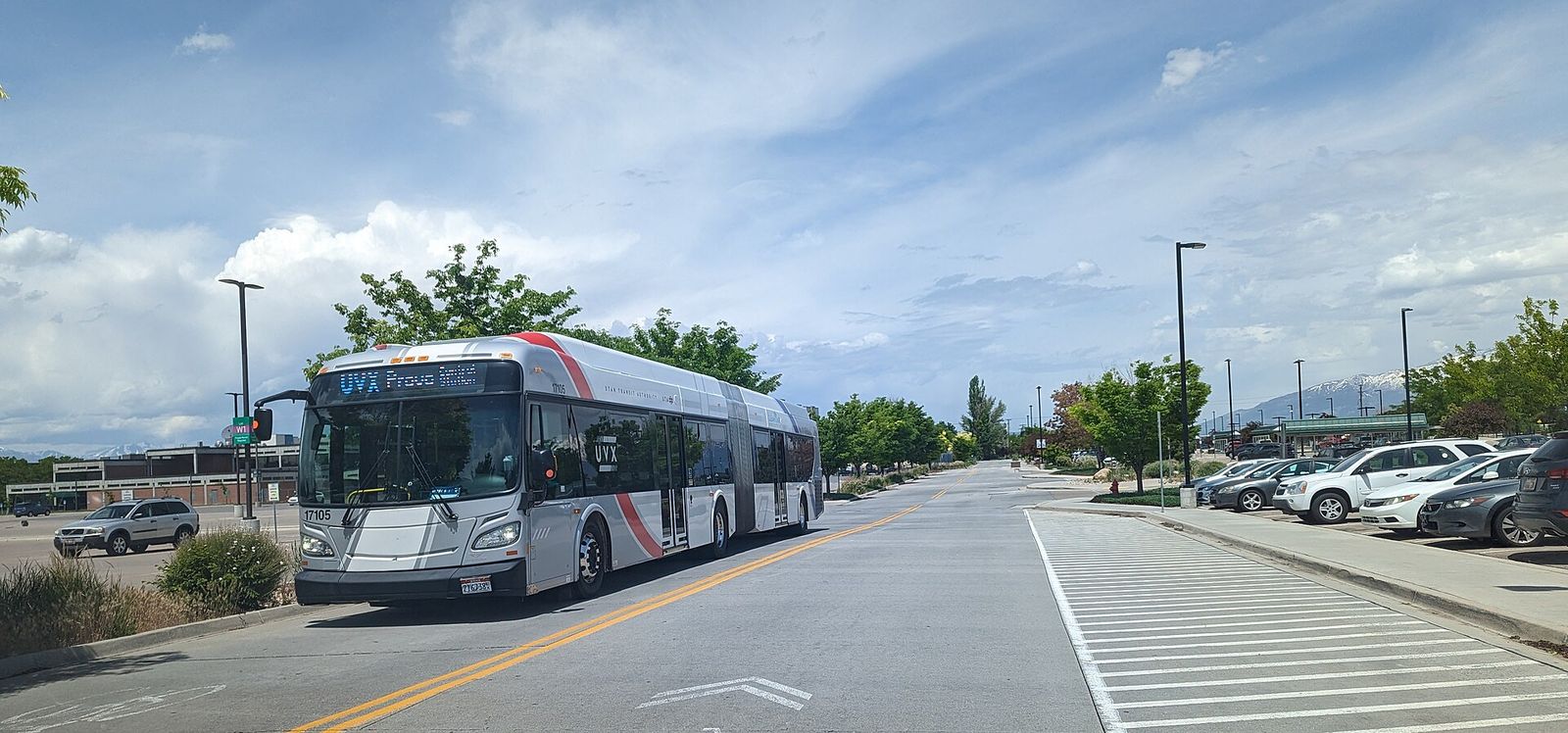 A Utah Valley Express bus pulling through Orem Central Station