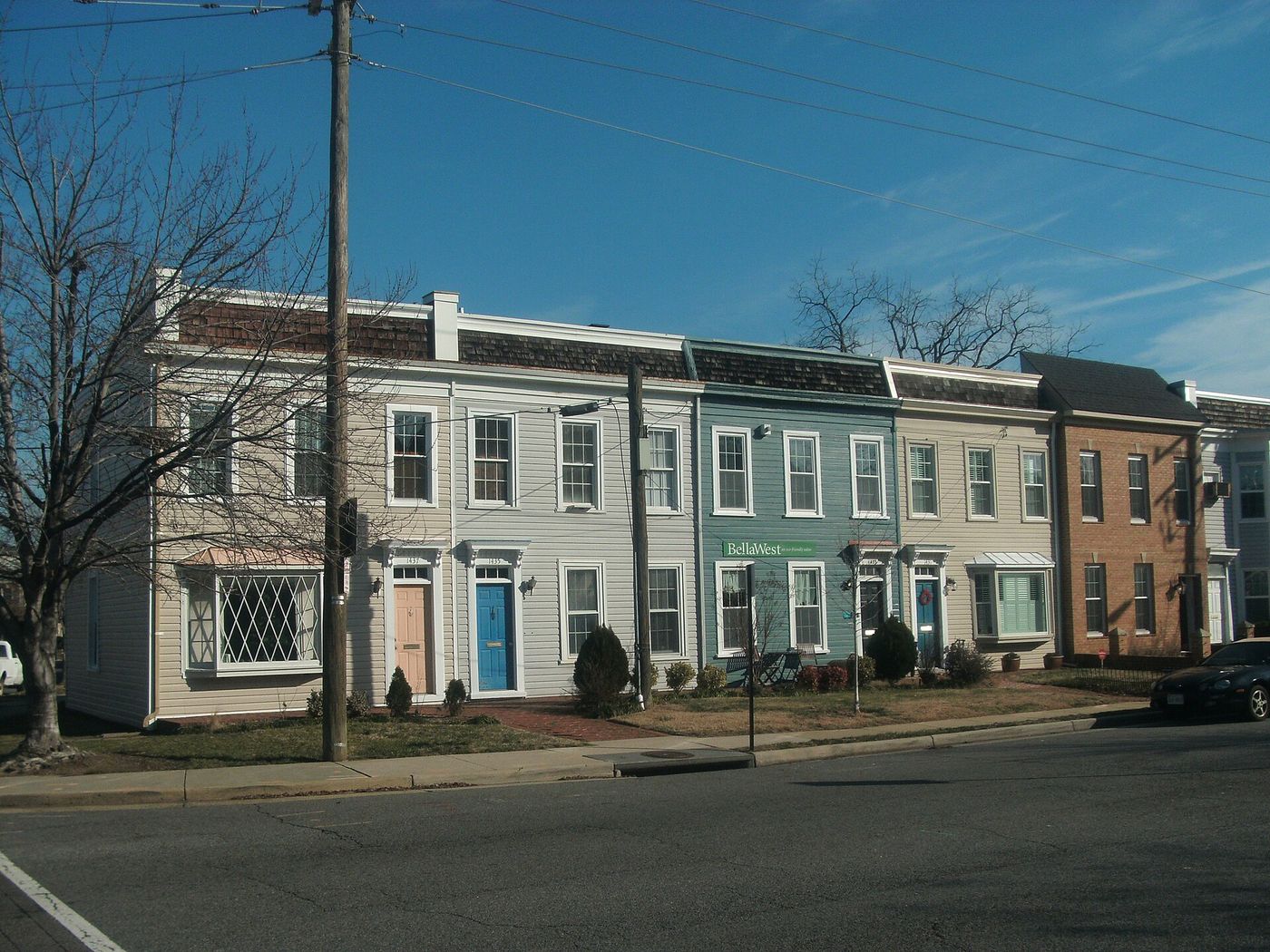 Colorful attached townhouses in the North End of Alexandria, Virginia