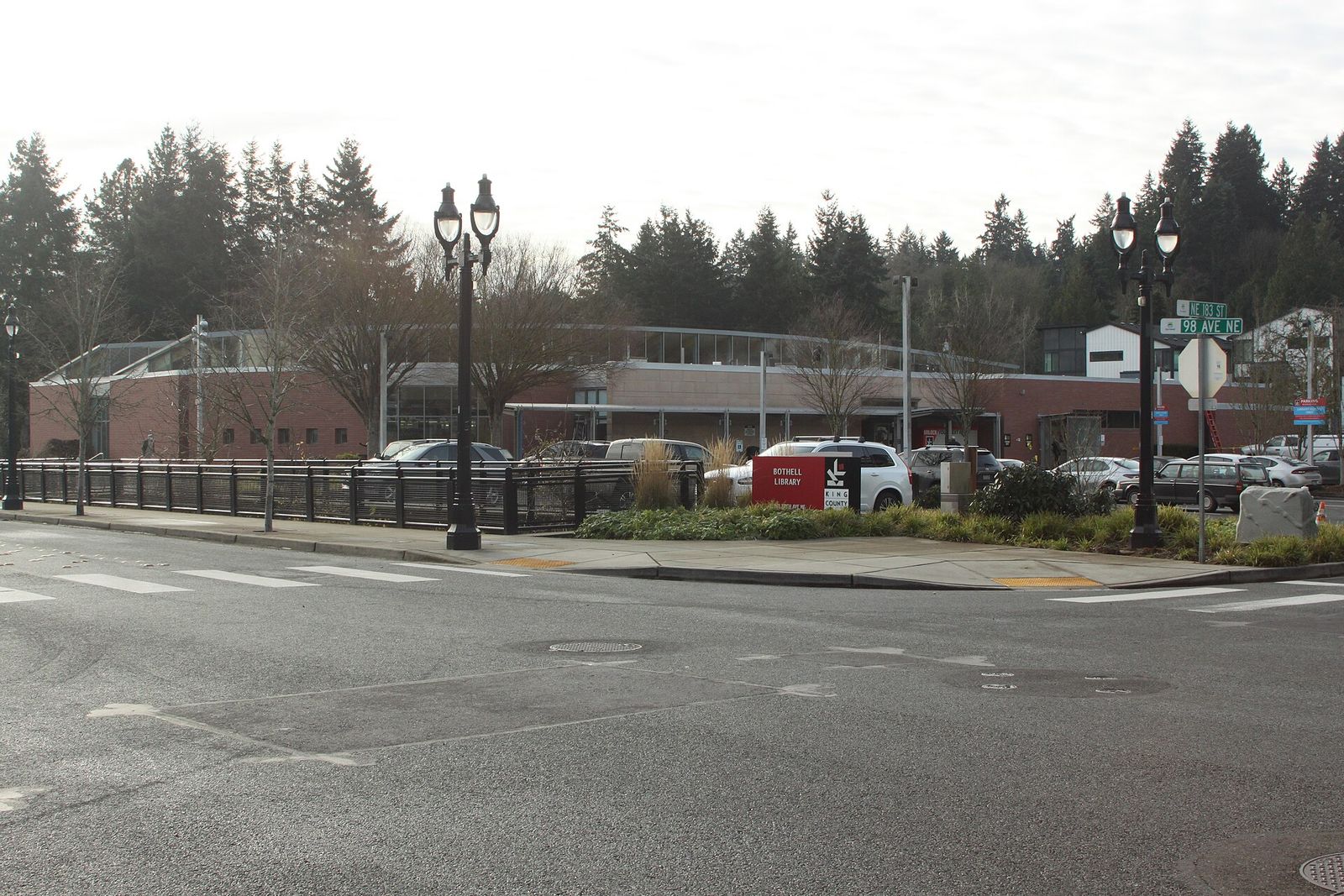 The Bothell Library and the street in front of it