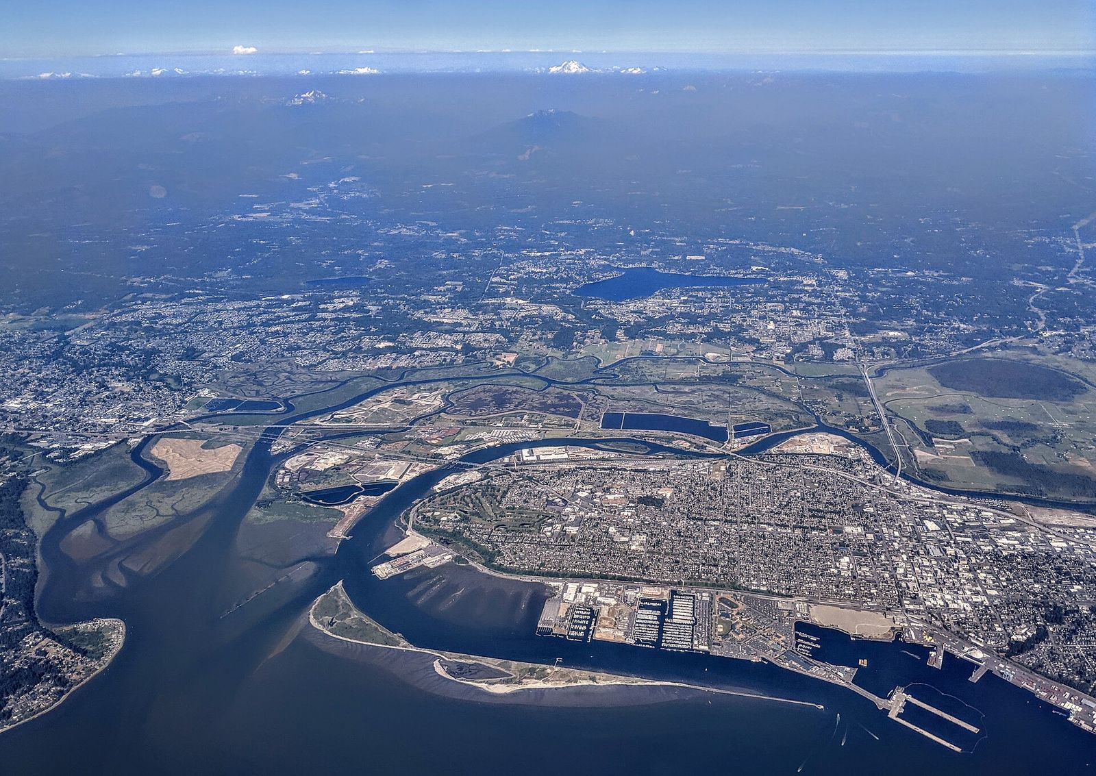 Everett and the Snohomish River delta seen from the air
