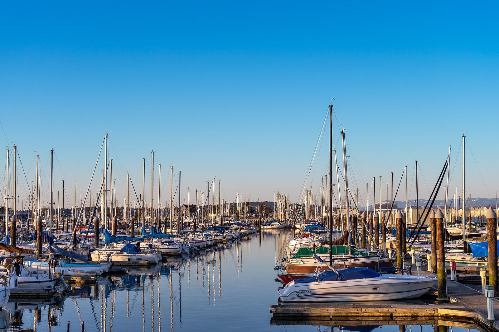 Boats moored at the Port of Everett on Port Gardner Bay