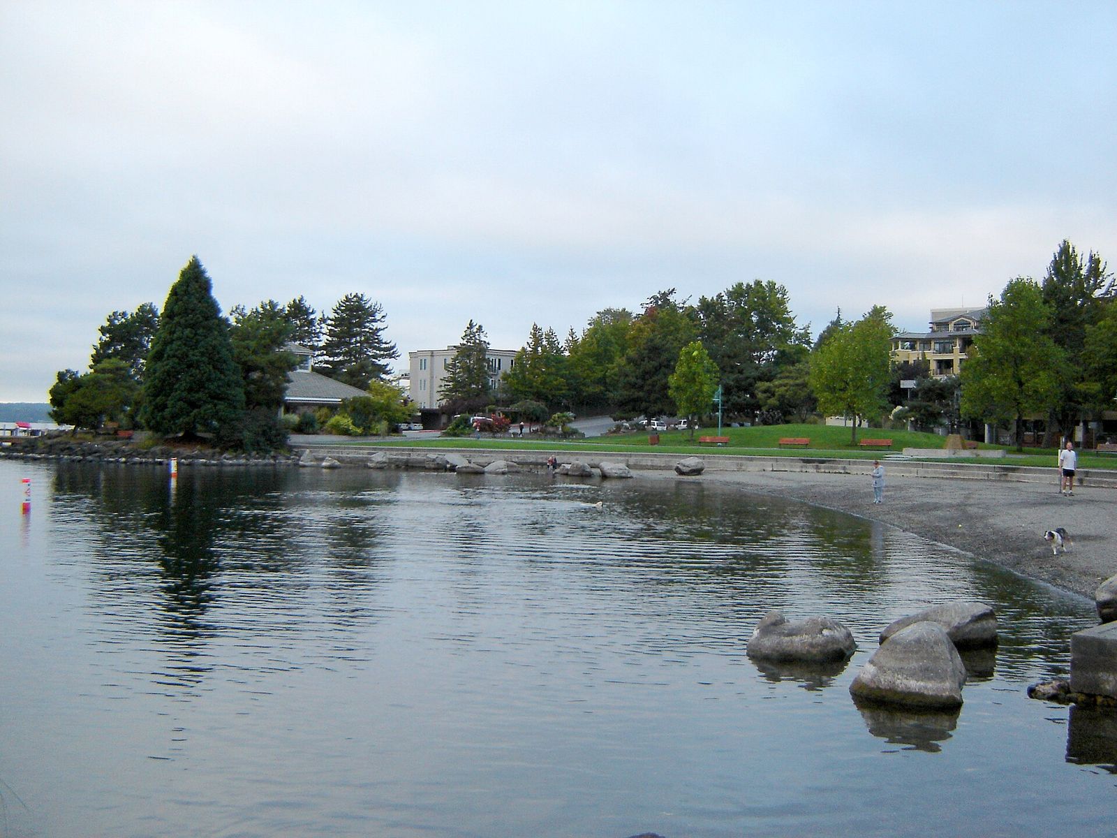 The beach and shoreline at Marina Park on Kirkland's waterfront