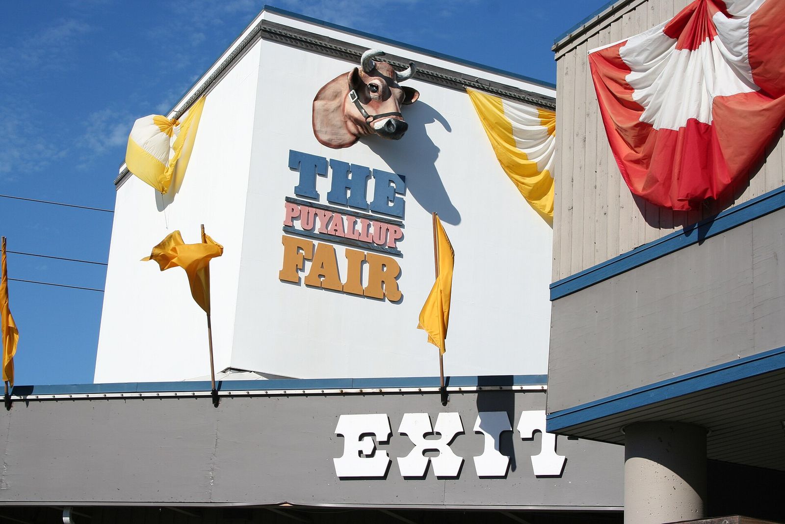 A decorated entrance building at the Puyallup fairgrounds