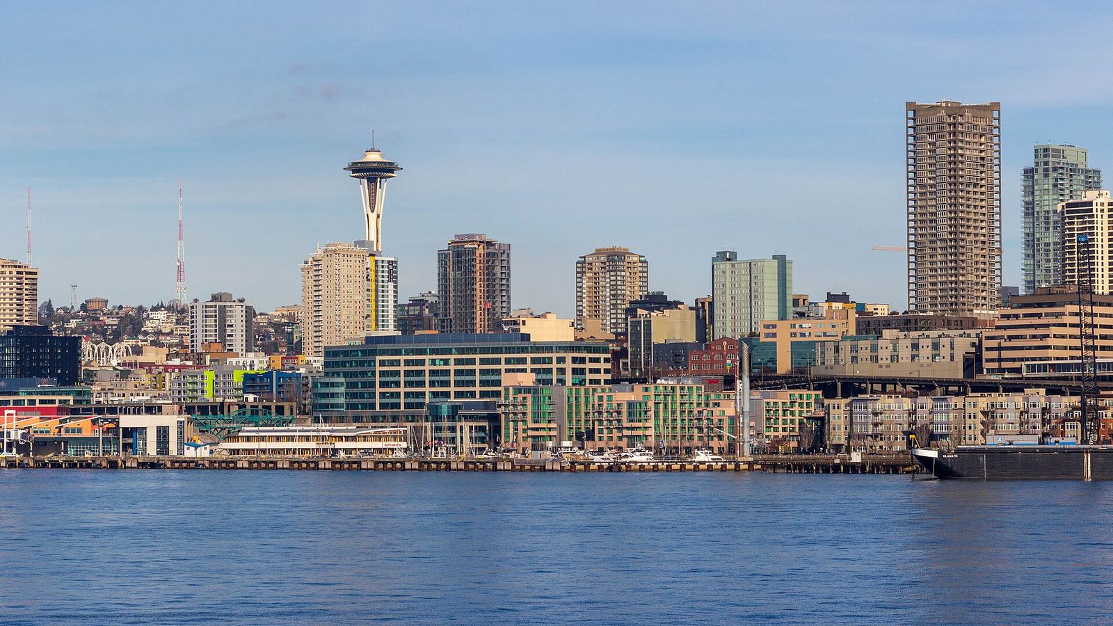 Seattle skyline and the Space Needle seen across Elliott Bay